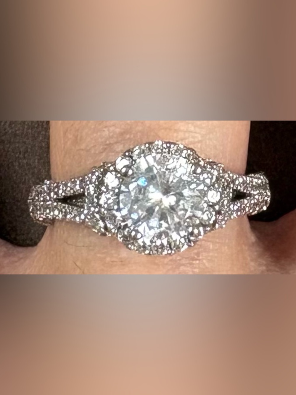 Sparkling Halo Moissanite set in  925 Sterling Silver, 7